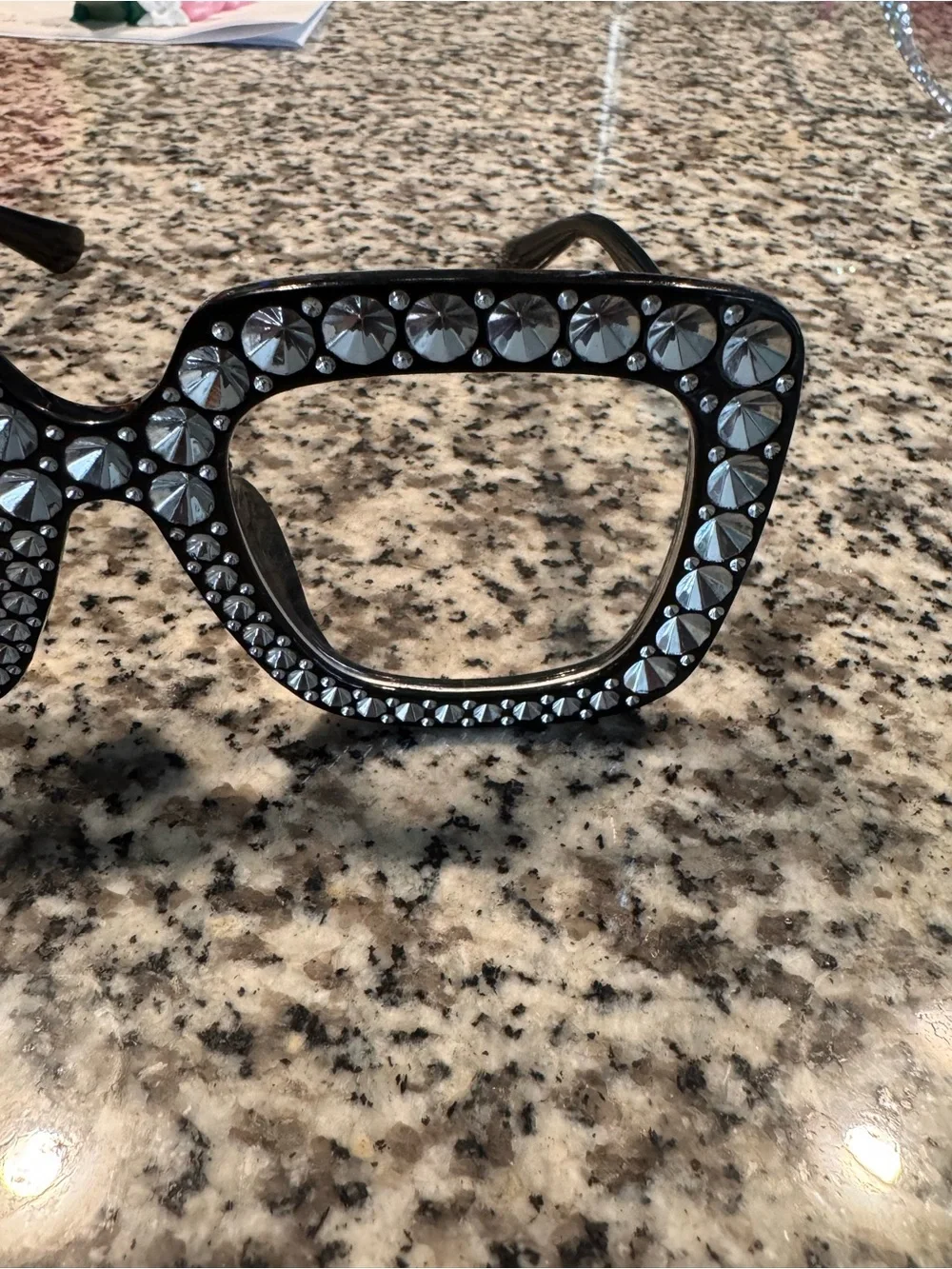Embellished Black Crystal Square Sunglasses
